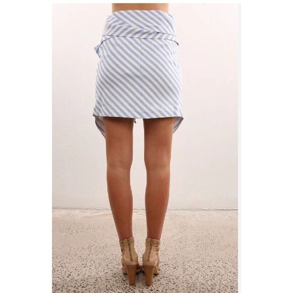 Womens Blue White Stripe Mini Wrap Skirt Small Asymmetric Tie Waist Nautical - Picture 5 of 14